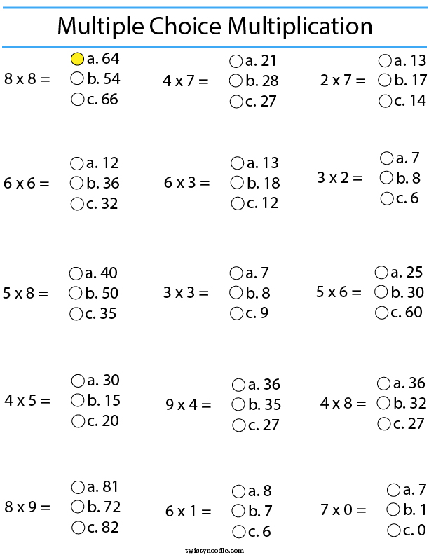 Free Printable Multiple Choice Math Worksheets